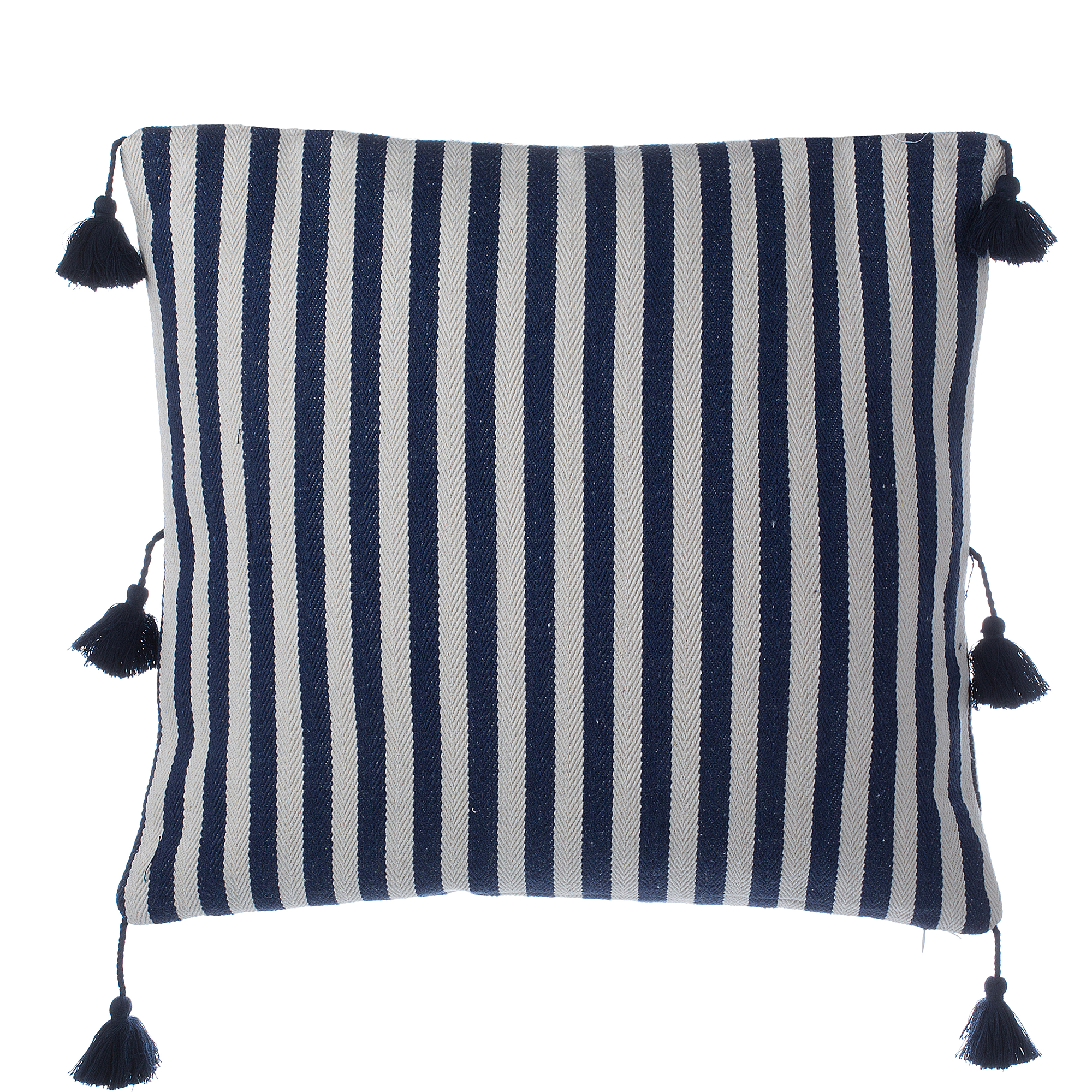 Beliani Decorative Cushion Blue Jacquard Striped Pattern 45 x 45 cm with Tassels Modern Boho Decor Accessories