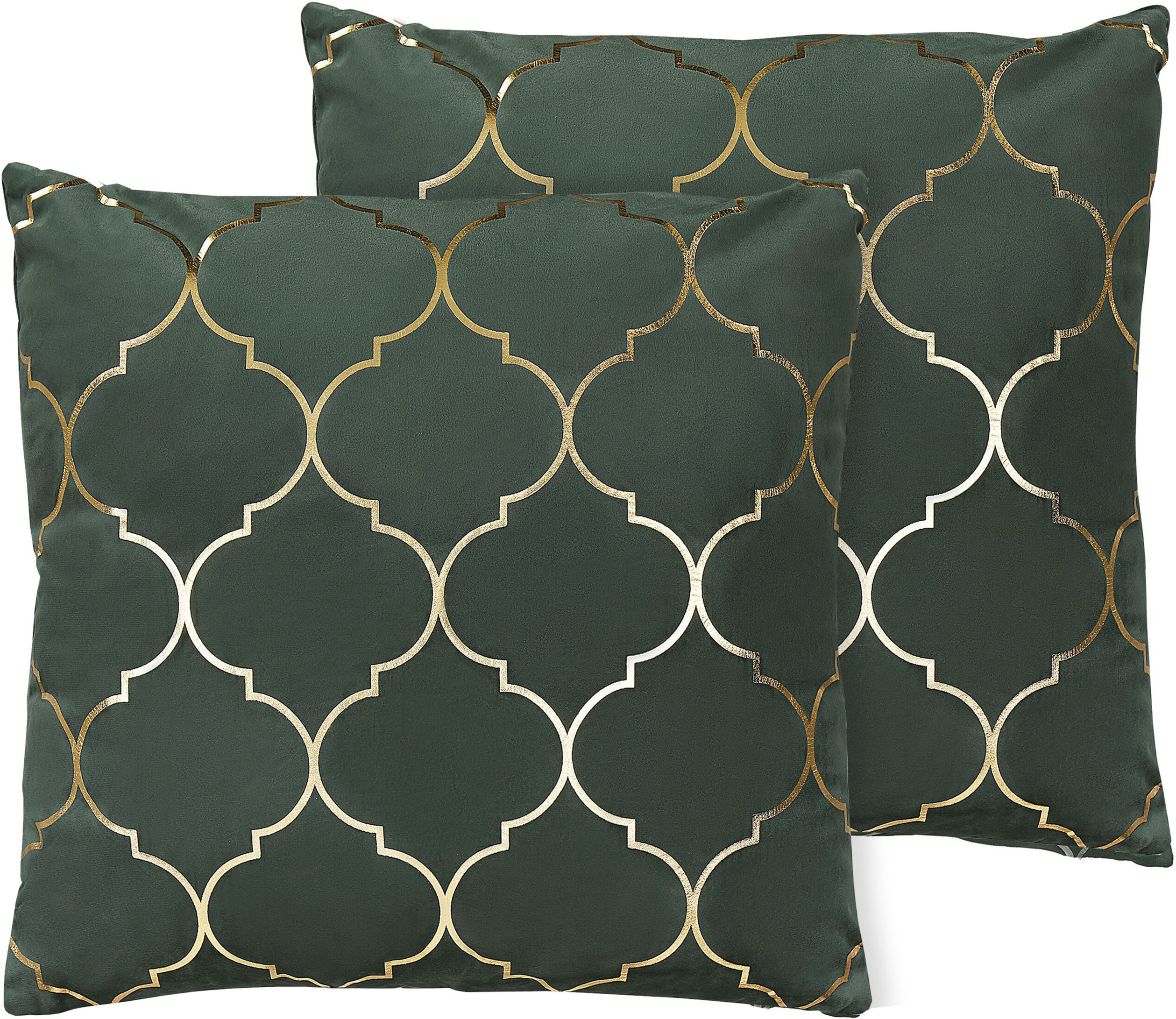 Beliani Set of 2 Decorative Cushions Green Quatrefoil Pattern 45 x 45 cm Foil Print Moroccan Clover Glamour