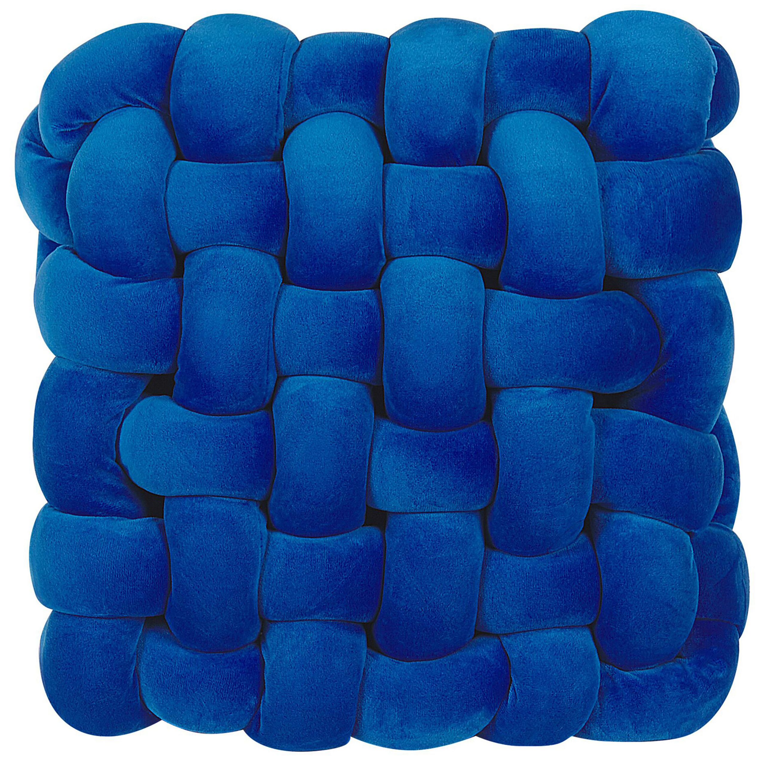 Beliani Knot Cushion Blue Velvet 30 x 30 cm Tied-Up Plushy Square Decorative Modern