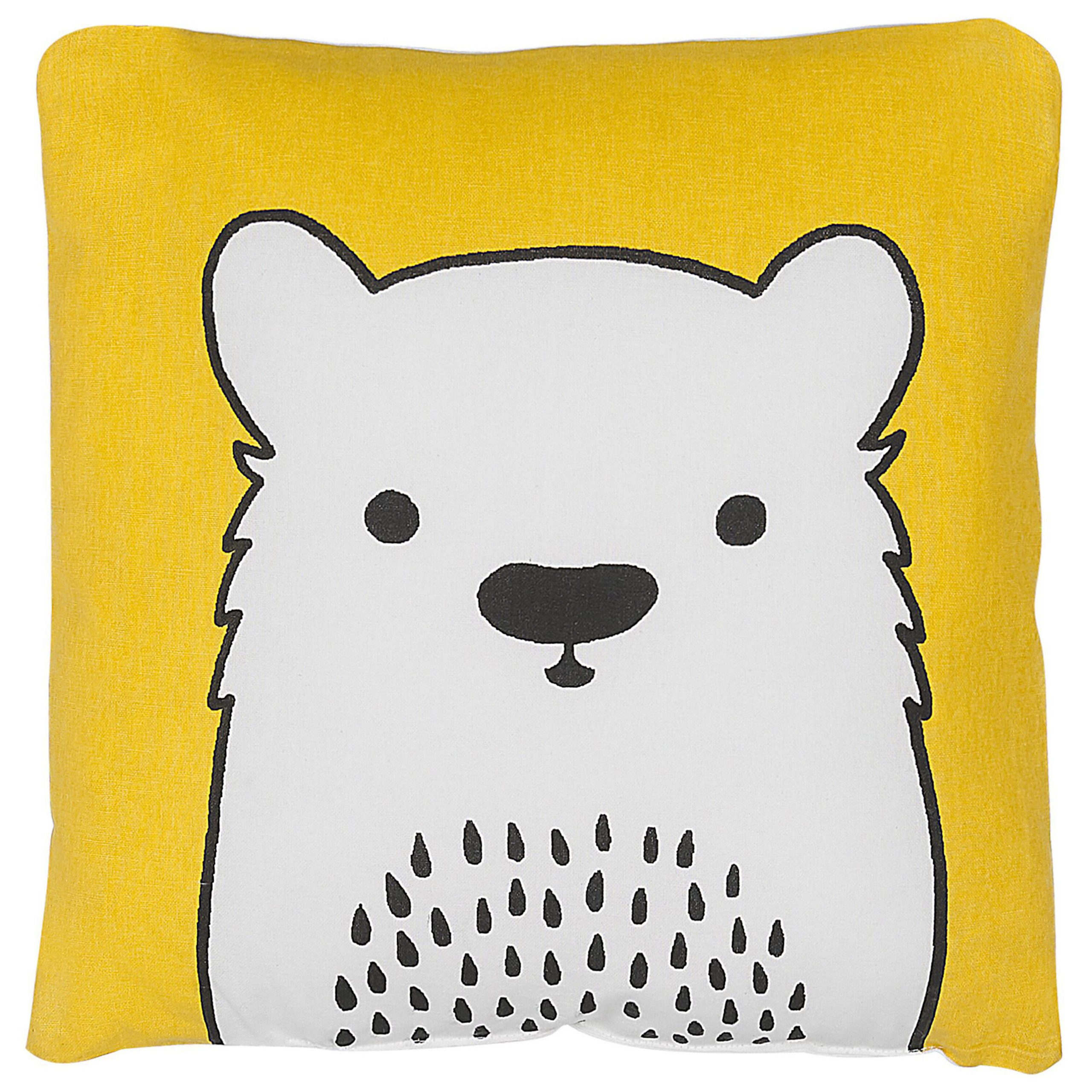 Beliani Kids Cushion Yellow Fabric Bear Image Pillow with Filling Soft Childrens' Toy