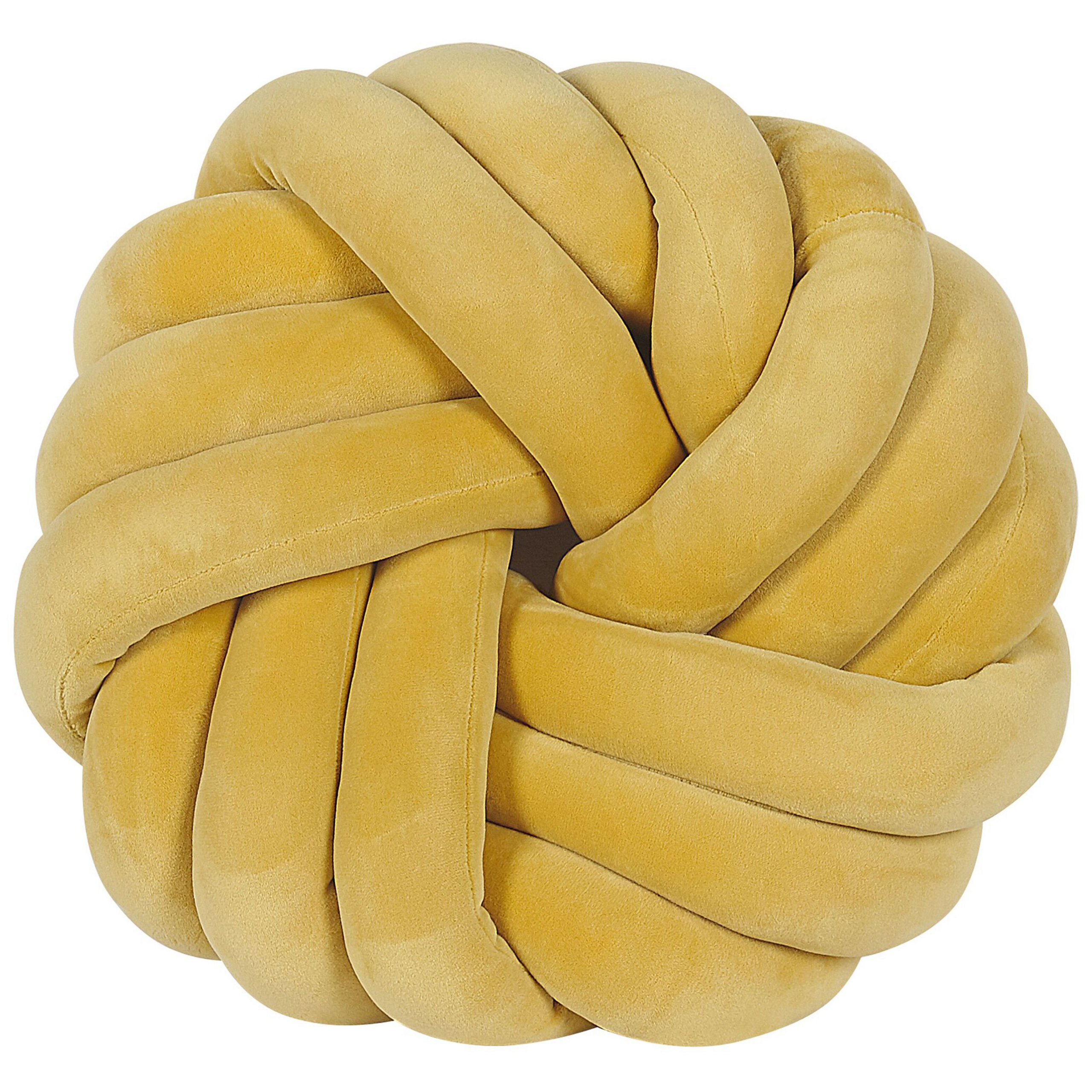 Beliani Knot Cushion Yellow Velvet 30 x 30 cm Tied-Up Plushy Decorative Modern