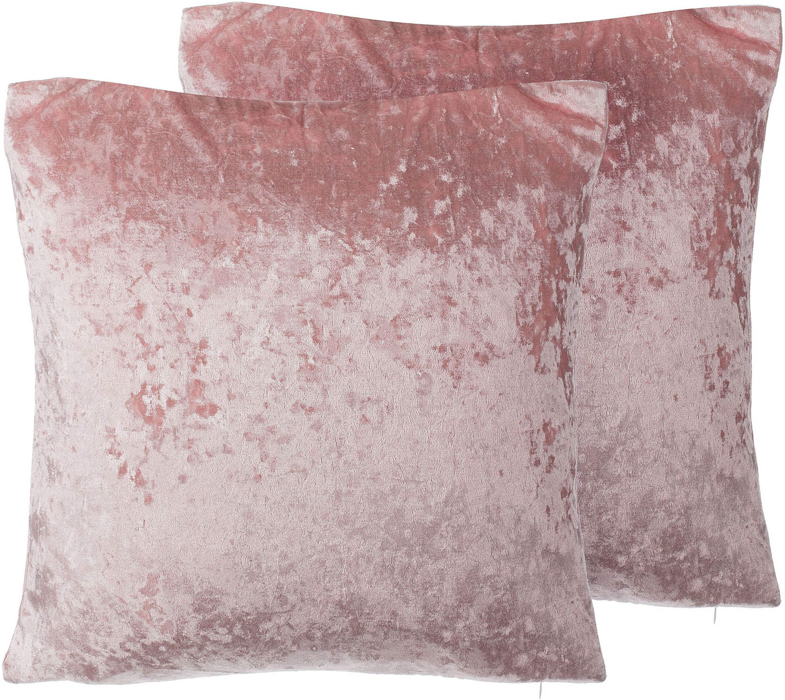 Beliani Set of 2 Decorative Cushions Pink Velvet 45 x 45 cm Plain Double Sided Glam Modern