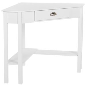 Beliani Corner Desk Work Table 80 x 70 cm One Drawer Two Shelves White Minimalist Office