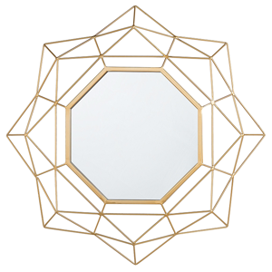 Beliani Wall Mounted Hanging Mirror Gold 60 cm Round Art Deco Glamour Hollywood Geometric Frame Material:Metal Size:4x60x60