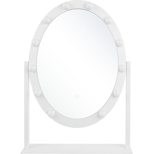 Beliani Standing Vanity Mirror with LED White 50 x 60 cm Oval Hollywood Illuminated Bulbs Dressing Table Material:Iron Size:2.5x70x55