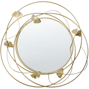 Beliani Accent Mirror Gold Metal Round 47 cm Gingko Tree Leaves Glamorous Living Room Bedroom Material:Iron Size:4x45x47