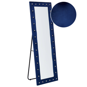 Beliani Standing Mirror Blue Velvet 50 x 150 cm with Stand Acrylic Glass Rhinestones Decorative Frame Glamour Wall Décor Material:Velvet Size:33x150x50