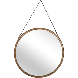 Beliani Wall Mirror Gold Distressed Metal Faux Leather Strap Round 60 cm Decorative Hanging Accent Piece Modern Material:Iron Size:3x60x60