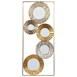 Beliani Wall Décor with Mirrors Gold Metal Frame 39 x 90 cm Decorative Handmade Living Room Retro Accent Piece Material:Iron Size:5x90x39