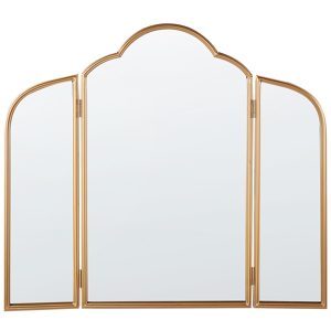 Beliani Table Trifold Mirror Gold Metal 87 x 77 cm Two Side Wings Folding Make-up Material:Iron Size:2x77x87