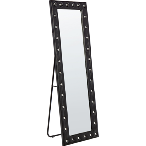 Beliani Standing Mirror Black PU Leather 50 x 150 cm with Stand Acrylic Glass Rhinestones Decorative Frame Glamour Wall Décor Material:Faux Leather Size:33x150x50