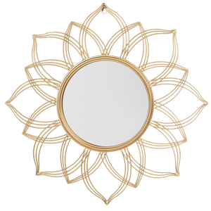 Beliani Wall Mounted Hanging Mirror Gold 67 cm Round Flower Shape Glamour Art Deco Vintage Hollywood Material:Metal Size:4x67x67