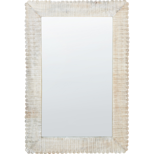 Beliani Wall Mirror Off-White Mango Wood Frame 63 x 94 cm Whitewash Distressed Finish Vintage Style Wall Decor Material:Mango Wood Size:3x94x63