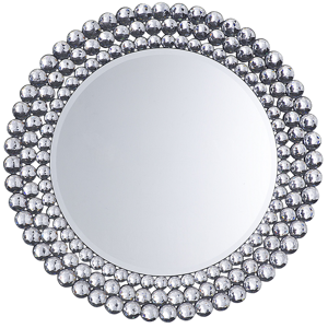 Beliani Wall Hanging Mirror Silver 70 cm Round Decorative Modern Vintage Accent Piece Material:MDF Size:2x70x70