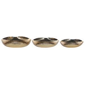 Beliani Set of 3 Decorative Trays Gold Metal  Trinket Jewellery Round Dish Textured Glamour Home Accessory Material:Iron Size:27/32/37x5/5/7x27/32/37