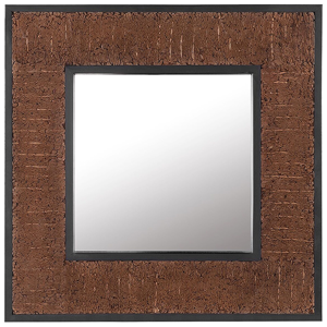 Beliani Decorative Wall Mirror Dark Wood Teak 60 x 60 cm Rustic Style Material:Teak Wood Size:3x60x60