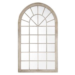 Beliani Wall Mirror Beige Metal Frame 77 x 130 cm Vintage Arched Window Wall Decor Weathered Look Material:Iron Size:5x130x77