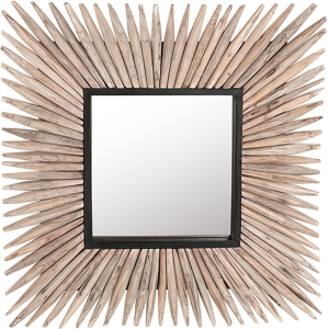 Beliani Decorative Wall Mirror Light Wood Square 64 x 64 cm Rustic Style Material:Wood Size:5x64x64