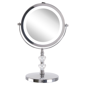Beliani Lighted Table Mirror Silver Metal ø 20 cm Double Sided Magnifying LED Lights Material:Iron Size:14x31x20