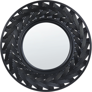 Beliani Wall Mirror Black Synthetic Frame ø 60 cm Large Modern Design Living Room Material:Synthetic Material Size:6x60x60