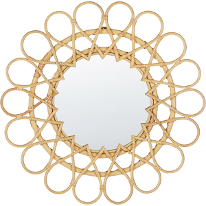 Beliani Wall Mirror Natural Rattan Frame ø 60 cm Modern Sunburst Design Hanging Living Room Decoration Material:Rattan Size:3x60x60