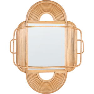 Beliani Wall Mirror Light Wood Rattan 70 x 90 cm Hanging Home Decor Design Oval Living Room Hallway Bedroom Boho Modern Material:Rattan Size:5x90x70