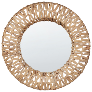 Beliani Wall Mounted Hanging Mirror Natural Round 58 cm Decorative Accent Piece Boho Style Material:Water Hyacinth Size:10x58x58