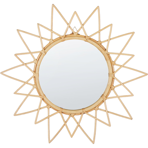 Beliani Wall Mirror Natural Rattan Frame ø 61 cm Modern Sunburst Design Hanging Living Room Decoration Material:Rattan Size:3x61x61