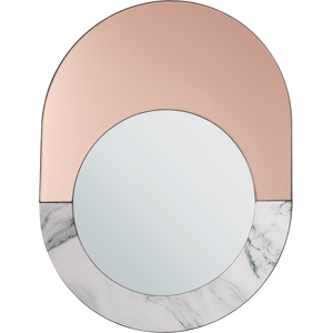 Beliani Wall Mirror Marble Effect Rose Gold Glass 65 x 50 cm Oval Wall Mounted Home Décor Accessory Glamour Modern Material:Glass Size:2x65x50