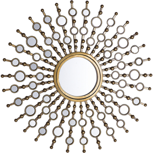 Beliani Wall Hanging Mirror Gold 70 cm Round Sunburst Sun Shape Glamour Vintage Hollywood Gloss Finish Material:Metal Size:3x70x70