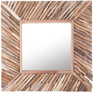 Beliani Decorative Wall Mirror Light Wood 61 x 61 cm Rustic Style Material:Wood Size:5x60x60