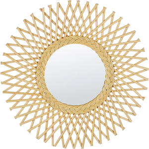 Beliani Wall Mirror Natural Rattan 60 cm Boho Sun Shape Round Mounting Hooks Openwork Living Room Bedroom Material:Rattan Size:1x60x60