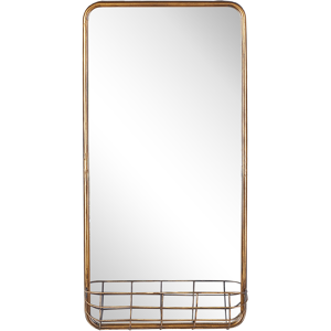 Beliani Wall Mirror Gold Iron Metal Frame 40 x 80 cm Wire Storage Basket Glam Material:Iron Size:9x80x40