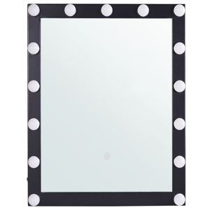 Beliani Wall Vanity Mirror with LED Black 50 x 60 cm Rectangular Hollywood Illuminated Bulbs Dressing Table Material:Iron Size:2x60x50
