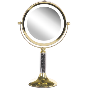 Beliani Makeup Mirror Gold Iron Metal Frame ø 13 cm with LED Light 1x/5x Magnification Double Sided Cosmetic Desktop Material:Iron Size:12x34x18