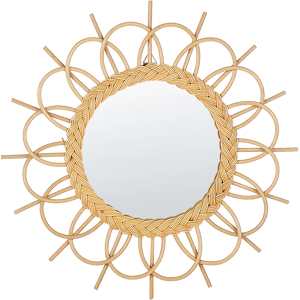 Beliani Wall Mirror Natural Rattan Frame ø 60 cm Modern Sunbrust Design Hanging Living Room Decoration Material:Rattan Size:3x60x60