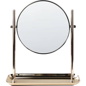 Beliani Makeup Mirror Gold Iron Metal Frame ø 20 cm with Tray 1x/3x Magnification Double Sided Cosmetic Desktop Material:Iron Size:8x30x25