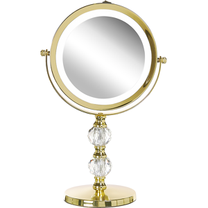 Beliani Makeup Mirror Gold Iron Metal Frame ø 13 cm with LED Light 1x/5x Magnification Double Sided Cosmetic Desktop Material:Iron Size:13x34x18