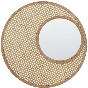 Beliani Wall Hanging Mirror Home Décor Bamboo Frame Rattan Synthetic Rustic Modern Design Living Room Furniture Bedroom Material:PE Rattan Size:2x60x60