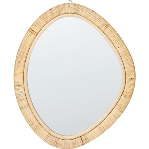 Beliani Wall Hanging Mirror Natural Home Décor Irregular Shape Rattan Frame 50 x 60 cm Boho Design Living Room Furniture Bedroom Material:Glass Size:60x5x50