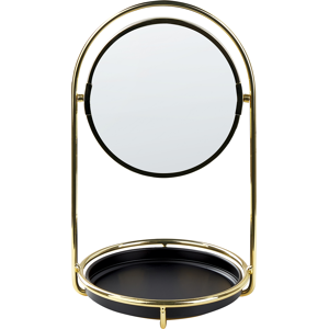 Beliani Makeup Mirror Gold Iron Metal Frame ø 15 cm with Tray 1x/3x Magnification Double Sided Cosmetic Desktop Material:Iron Size:17x29x17