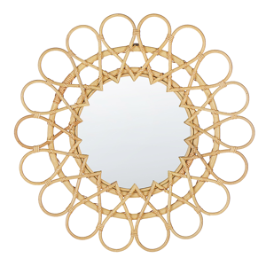 Beliani Wall Mirror Natural Rattan Frame ø 60 cm Modern Sunburst Design Hanging Living Room Decoration Material:Rattan Size:3x60x60