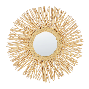 Beliani Wall Mirror Natural Rattan Frame ø 60 cm Modern Sunburst Braid Design Hanging Living Room Decoration Material:Rattan Size:3x60x60