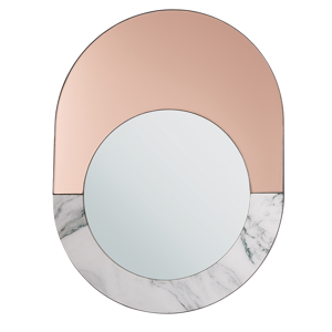 Beliani Wall Mirror Marble Effect Rose Gold Glass 65 x 50 cm Oval Wall Mounted Home Décor Accessory Glamour Modern Material:Glass Size:2x65x50