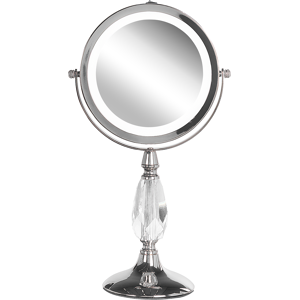 Beliani Makeup Mirror Silver Iron Metal Frame ø 13 cm with LED Light 1x/5x Magnification Double Sided Cosmetic Desktop Material:Iron Size:12x37x18