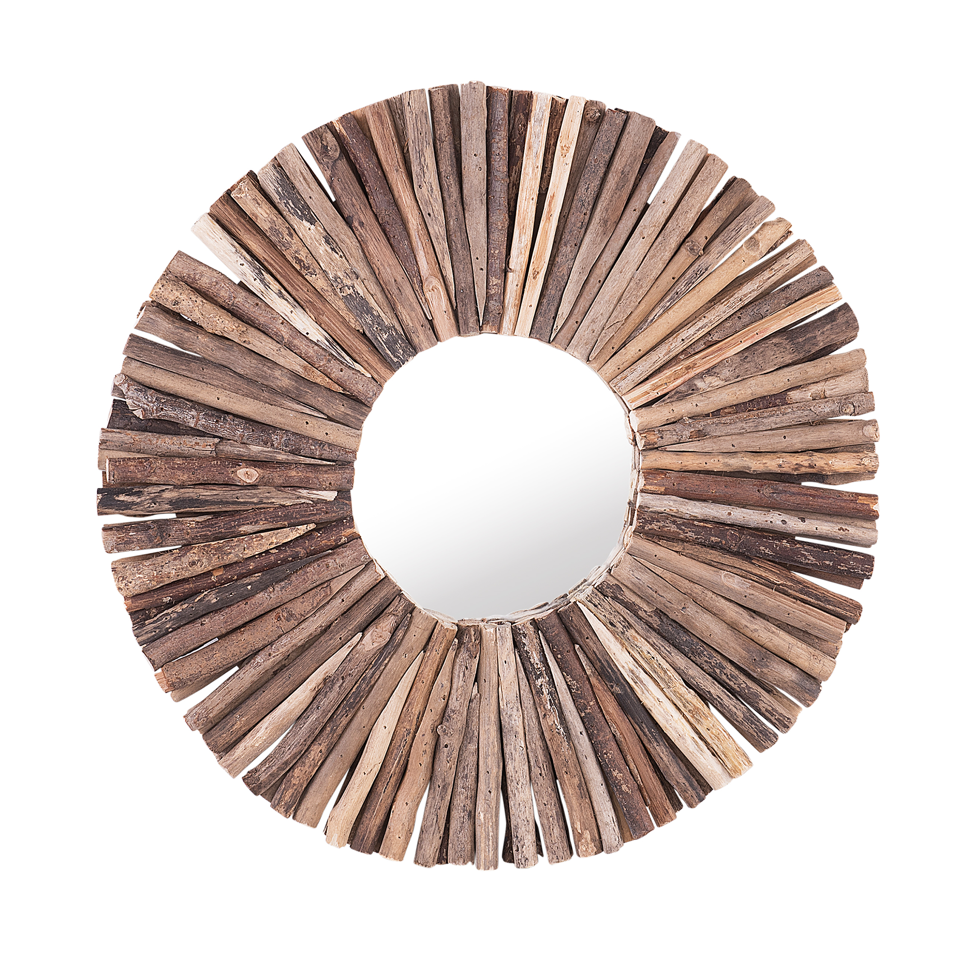 Beliani Decorative Wall Mirror Light Wood ø 50 cm Rustic Style