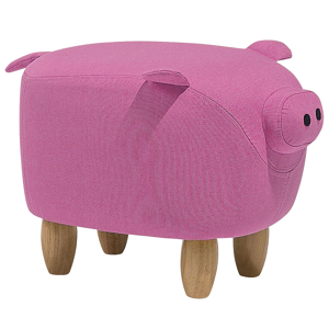 Beliani Animal Pig Children Stool Pink Fabric Wooden Legs Nursery Footstool