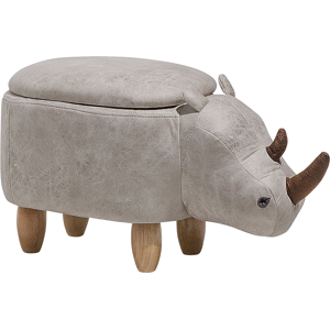 Beliani Animal Rhino Children Stool with Storage Light Grey Faux Leather Wooden Legs Nursery Footstool Material:Faux Leather Size:32x35x60