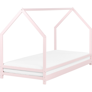 Beliani Kids House Bed Pastel Pink Pine Wood EU Single Size 3ft with Slatted Base Bed for Toddler Modern Nursery Material:Pine Wood Size:x128x95