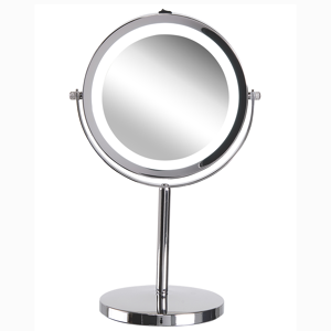 Beliani Lighted Table Mirror Silver Metal ø 20 cm Double Sided Magnifying LED Lights Material:Metal Size:14x31x20